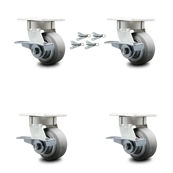 Service Caster 4 Inch Kingpinless Thermoplastic Wheel Caster Set with Brake and Swivel Lock SCC SCC-KP30S420-TPRRF-SLB-BSL-4 - main